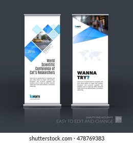 Vector set of modern roll Up Banner stand design with abstract geometric elements with overlap effect for business and finance. Brochure and presentation for exhibition, show.