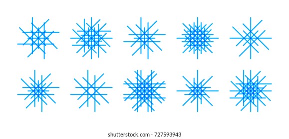 Vector Set Of Modern Snowflakes On White Background. Minimal Flat Line Design Concept. Winter Christmas Decoration Elements. Blue Snowflake Icon Graphic.