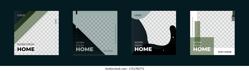 Vector set of modern unique editable social media template design. Great for covid 19 social distance manage for work from home and stay home stay safe slogan social banner design.