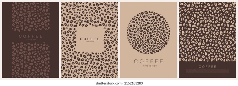 Vector set of modern vertical carts with coffee beans for posters, flyers, banners, invitations, restaurant or cafe menu design.
