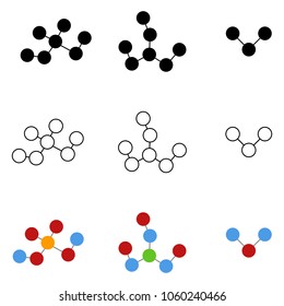 Vector Set of Molecular Connection Icons. Line, Silhouette and Color