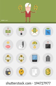 Vector set / Money / 16 flat design icons