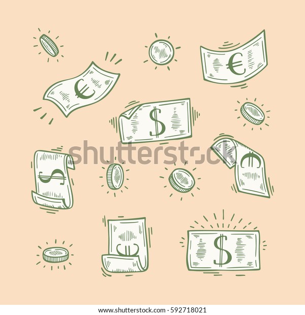 Vector Set Money Hand Drawn Doodle Stock Vector (Royalty Free) 592718021