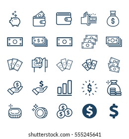 Vector Set Of Money Line Icons