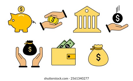Vector set of Money and Saving theme. Collection of Money and Saving icon. Perfect of presentation, social media, web, business, ads, many more.