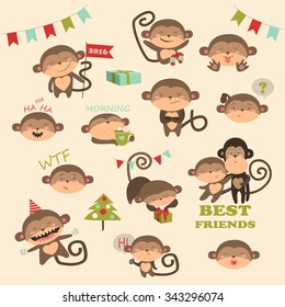 Vector set with monkey for 2016 New Year