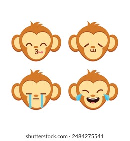 Vector set of monkey emoji stickers Isolated on white background