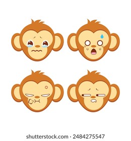 Vector set of monkey emoji stickers Isolated on white background