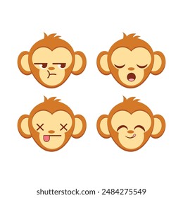 Vector set of monkey emoji stickers Isolated on white background