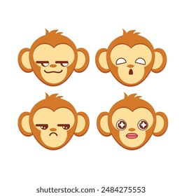 Vector set of monkey emoji stickers Isolated on white background