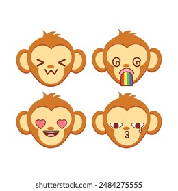 Vector set of monkey emoji stickers Isolated on white background