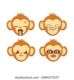 Vector set of monkey emoji stickers Isolated on white background