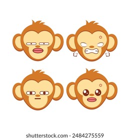 Vector set of monkey emoji stickers Isolated on white background