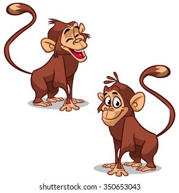 Vector set with monkey emotion faces. Cute little monkeys. Chinese New Year characters