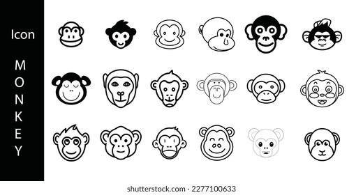 Vector Set of Monkey Icons.Outline and Glyphs icon monkey