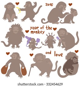 Vector set of monkeys in family relations.