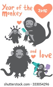 Vector set of monkeys and their kids.