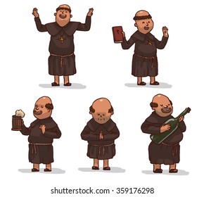 Vector set of monks in brown robes.