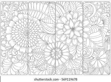 Vector Set Monochrome Bookmarks Doodle Flowers Stock Vector (Royalty ...