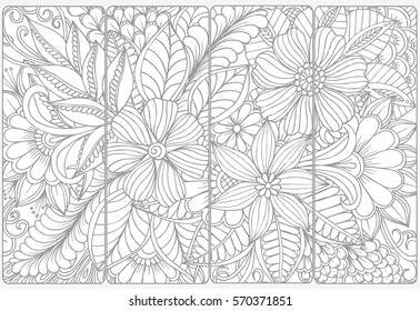 Vector Set Monochrome Bookmarks Doodle Flowers Stock Vector (Royalty ...