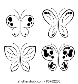 Vector set of monochrome butterflies