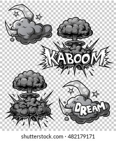 Vector set of monochrome comics icons