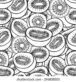 Vector set of monochrome fruit kiwi doodle. Healthy food abstract background. Hand drawn illustration