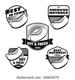Vector set of monochrome Hotdog  logo templates and badges for your design