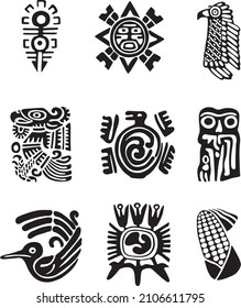 Vector set of monochrome Indian symbols. National ornament of native americans, aztecs, maya, incas.
