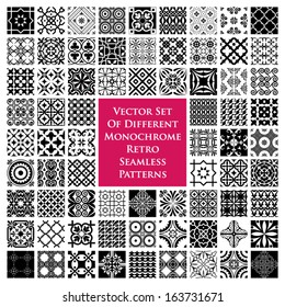 Vector set of monochrome retro seamless patterns