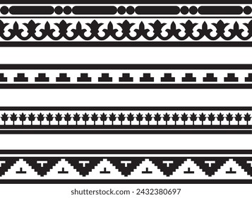 Vector set of monochrome seamless classic byzantine ornament. Endless border, Ancient Greece, Eastern Roman Empire frame. Decoration of the Russian Orthodox Church.
