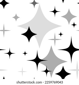 Vector set of monochrome signs, in the form of stars, of different sizes and types. Black,grey,light gray stars decoration sparkle.For textile printing,web design,social media.Starry sky.EPS10.