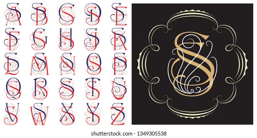 Vector set Monogram for creating advertisements, flyer, wedding and other invitations or greeting cards. 