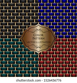 Vector set of monogram design elements in trendy vintage and mono line. Art Deco seamless pattern with 4 colours background. Vector illustration. 