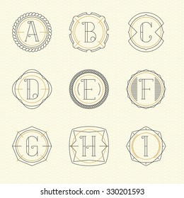 Vector set of monogram logo emblem templates in trendy outline style. Letters A - I.