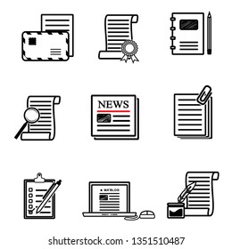 Vector set of monoweight linear icons and symbols on Paper Letter and Agreements
