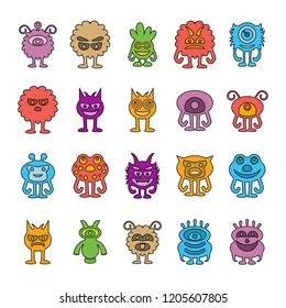 vector set of monster cartoon icons, color design