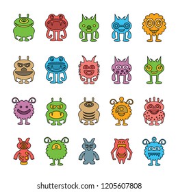 vector set of monster cartoon icons, color design