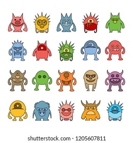 vector set of monster cartoon icons, color design