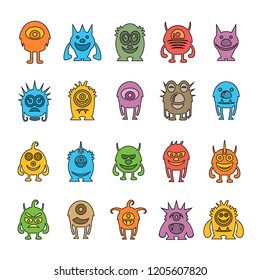 vector set of monster cartoon icons, color design