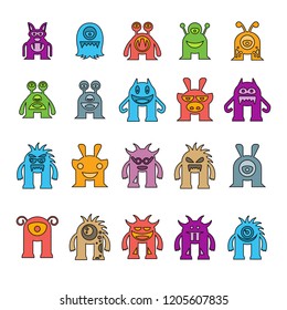 vector set of monster cartoon icons, color design