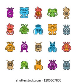 vector set of monster cartoon icons, color design