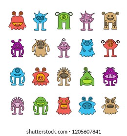 vector set of monster cartoon icons, color design