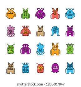 vector set of monster cartoon icons, color design