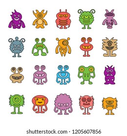 vector set of monster cartoon icons, color design