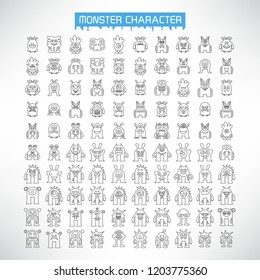 vector set of monster icons, line design