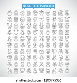 vector set of monster icons, line design