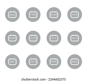 Vector set of monthly calendar pages. January to December individual calendar icons 
