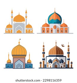 vector set of mosque building isolated on white background
