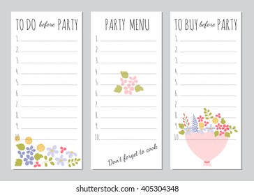 Vector set of Mothers Day to do lists with funny cartoons. Printable spring checklist. For party organizers, greeting cards, invitations, gifts decoration, stationery design, scrapbooking and other.